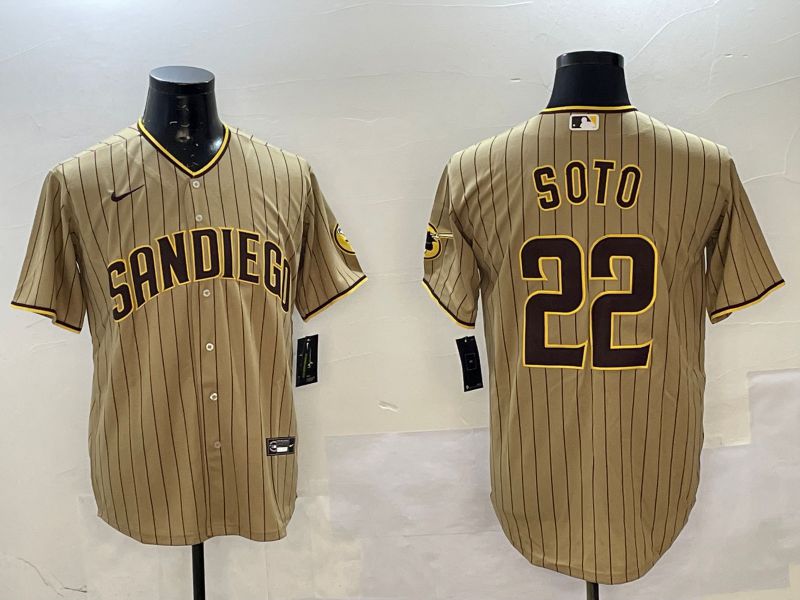Men San Diego Padres 22 Soto Brown Stripe Game 2025 Nike MLB Jersey style 1